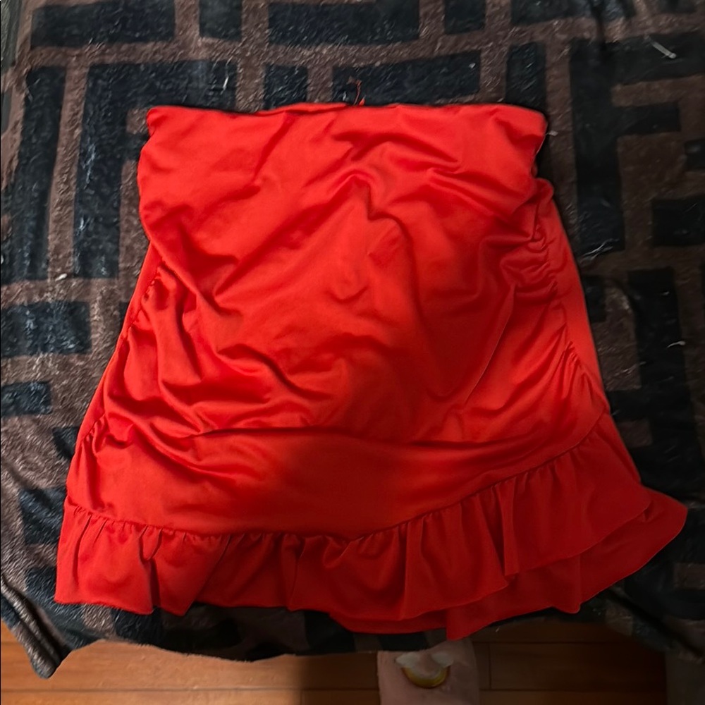 Red Ruched Mini Pencil Skirt for Casual Wear